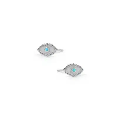 Silver Dew Drop Evil Eye Studs - Turquoise