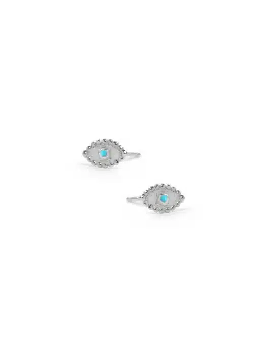 Silver Dew Drop Evil Eye Studs - Turquoise