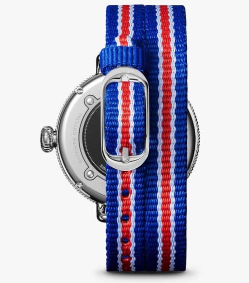 The Shinola Birdy 38mm - White Dial, Red, White, and Blue Double Wrap Strap